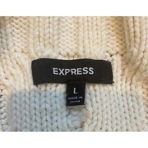 Express‎ Cream Cable Knit Chunky Sweater Women's Large Cotton/wool/angora blend - Picture 10 of 11